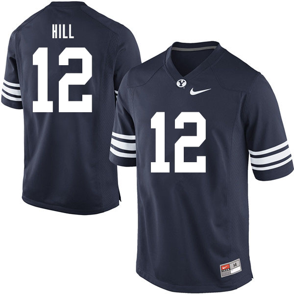 Men #12 Keanu Hill BYU Cougars College Football Jerseys Sale-Navy